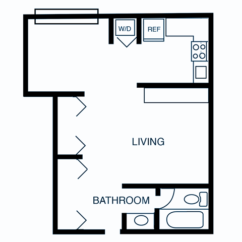 a floor plan of a 1 bedroom floor plan with a bathroom and a living room
